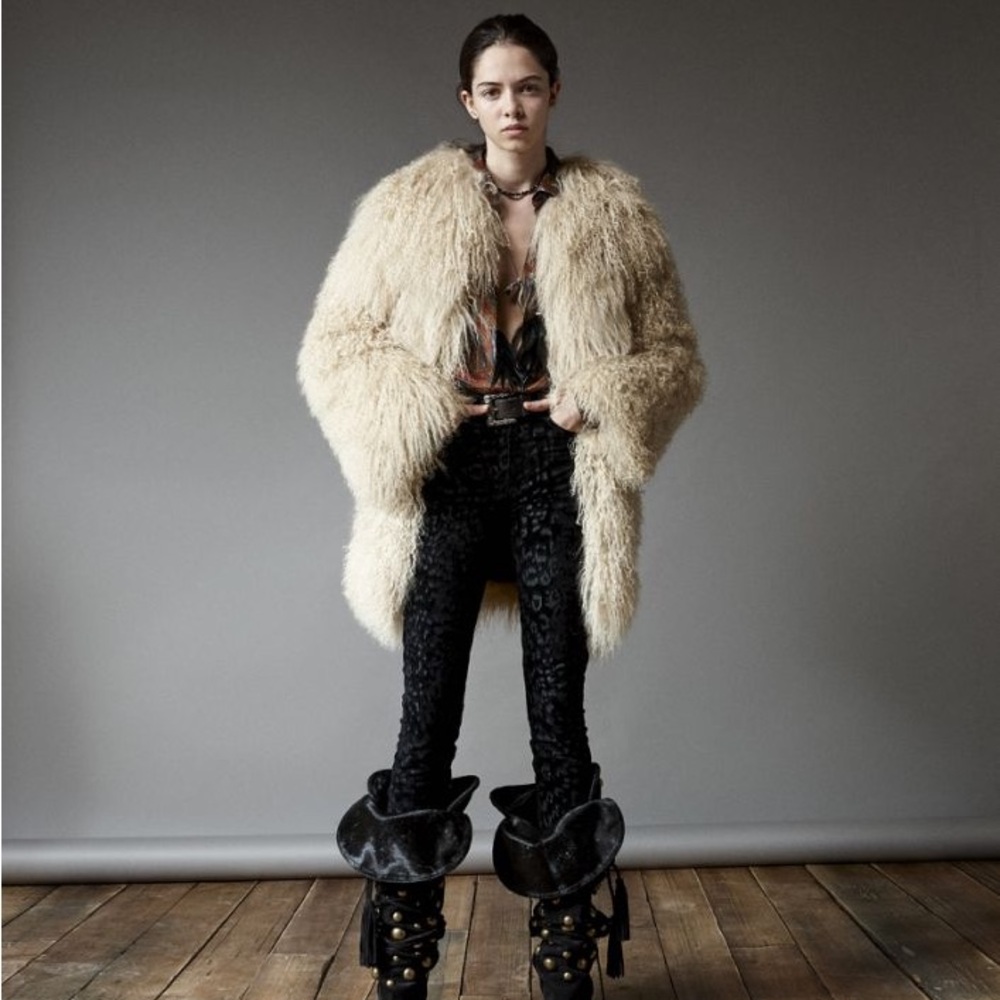 Saint Laurent Black mid-rise animal print velvet pants, sz 27